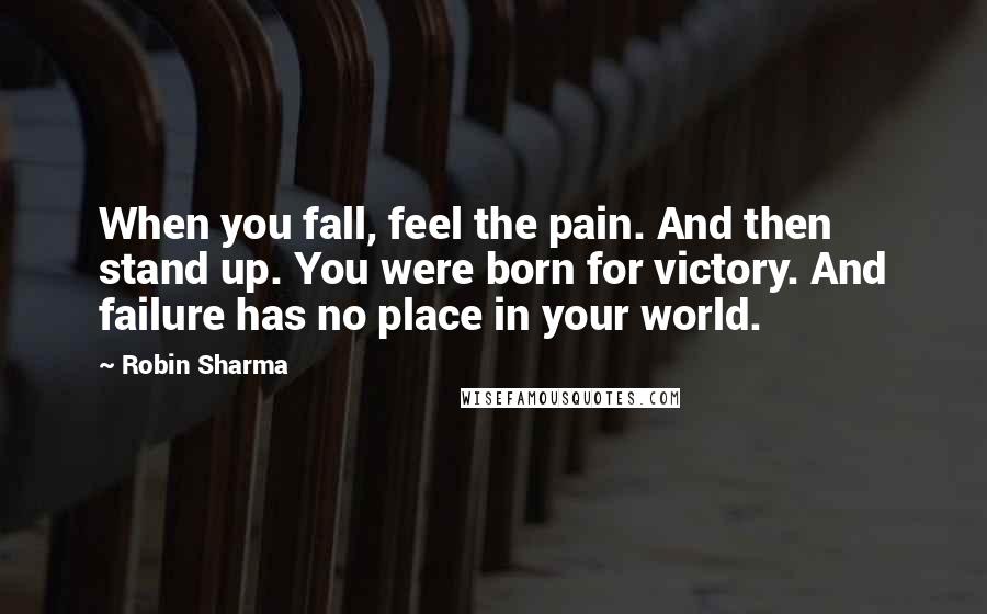Robin Sharma Quotes: When you fall, feel the pain. And then stand up. You were born for victory. And failure has no place in your world.
