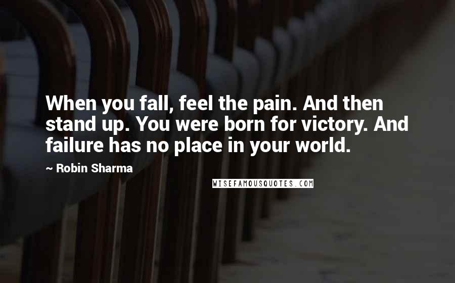 Robin Sharma Quotes: When you fall, feel the pain. And then stand up. You were born for victory. And failure has no place in your world.