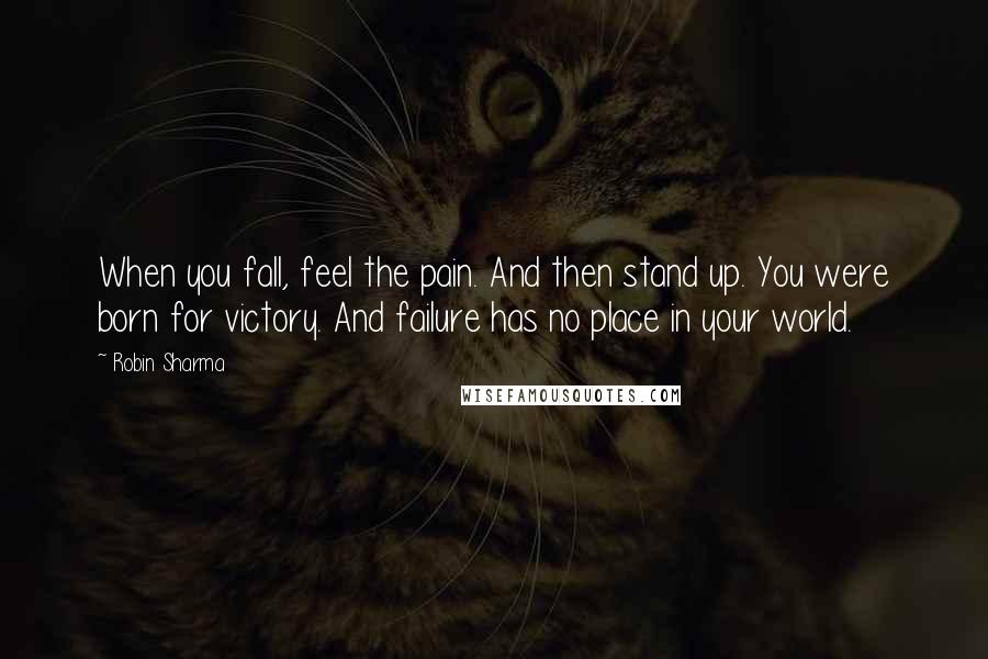 Robin Sharma Quotes: When you fall, feel the pain. And then stand up. You were born for victory. And failure has no place in your world.