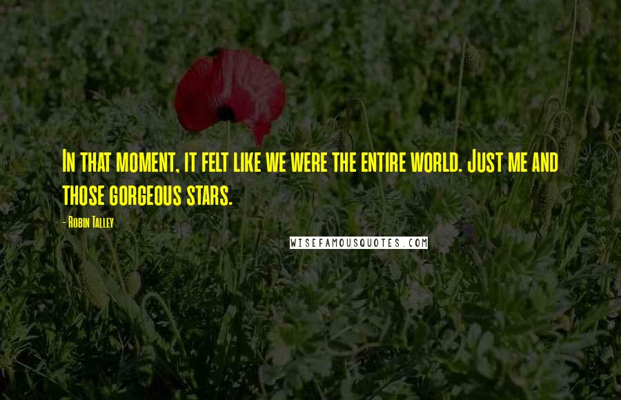 Robin Talley Quotes: In that moment, it felt like we were the entire world. Just me and those gorgeous stars.