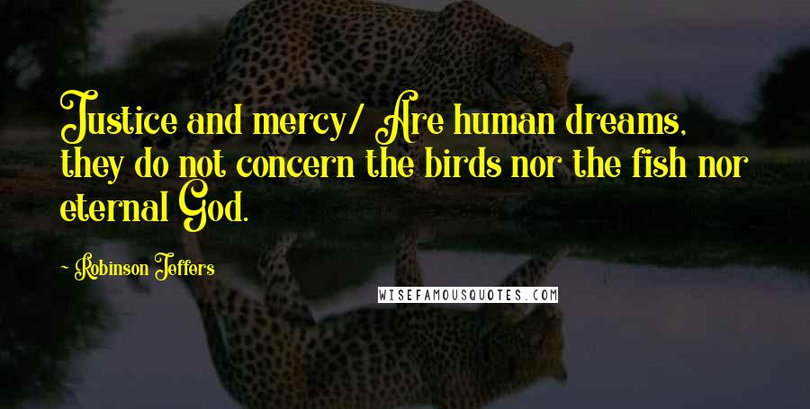 Robinson Jeffers Quotes: Justice and mercy/ Are human dreams, they do not concern the birds nor the fish nor eternal God.