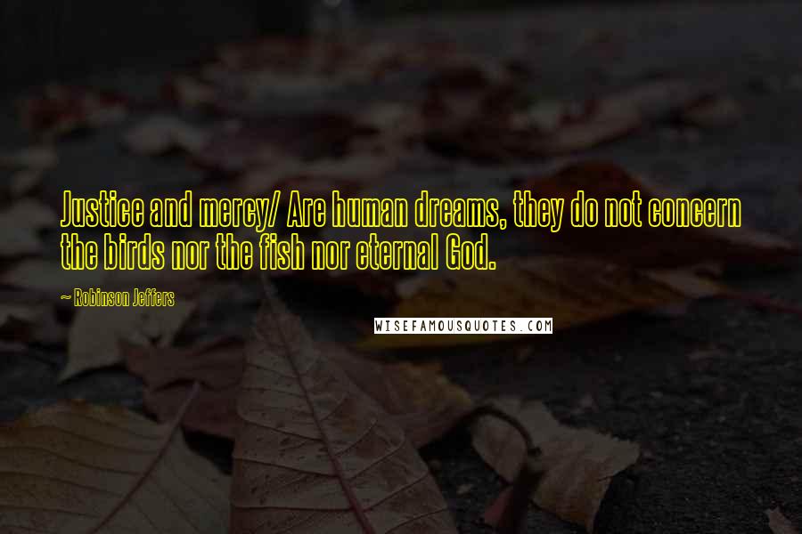 Robinson Jeffers Quotes: Justice and mercy/ Are human dreams, they do not concern the birds nor the fish nor eternal God.