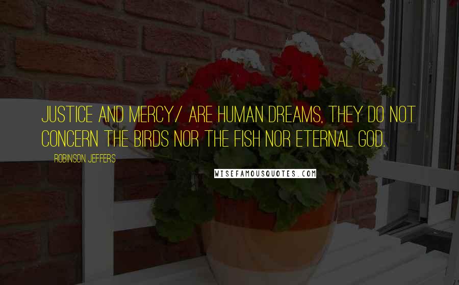 Robinson Jeffers Quotes: Justice and mercy/ Are human dreams, they do not concern the birds nor the fish nor eternal God.