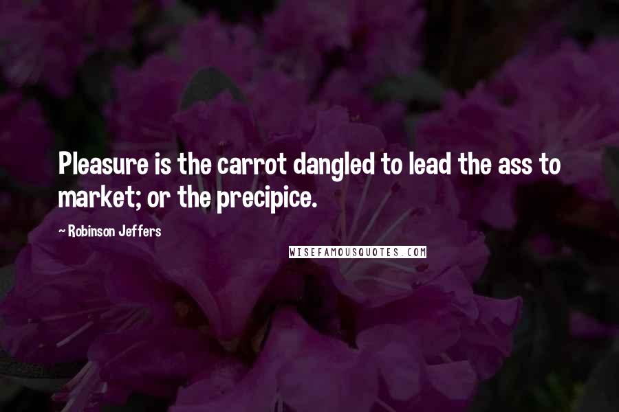 Robinson Jeffers Quotes: Pleasure is the carrot dangled to lead the ass to market; or the precipice.