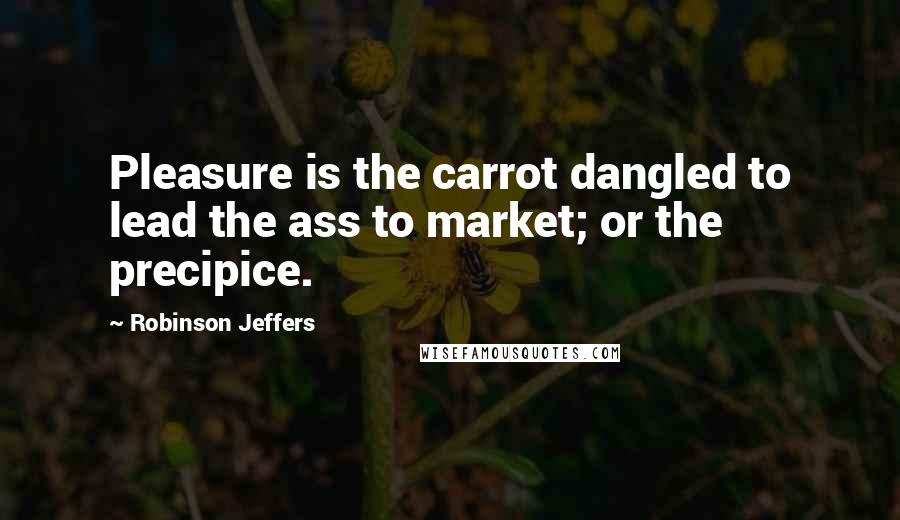 Robinson Jeffers Quotes: Pleasure is the carrot dangled to lead the ass to market; or the precipice.