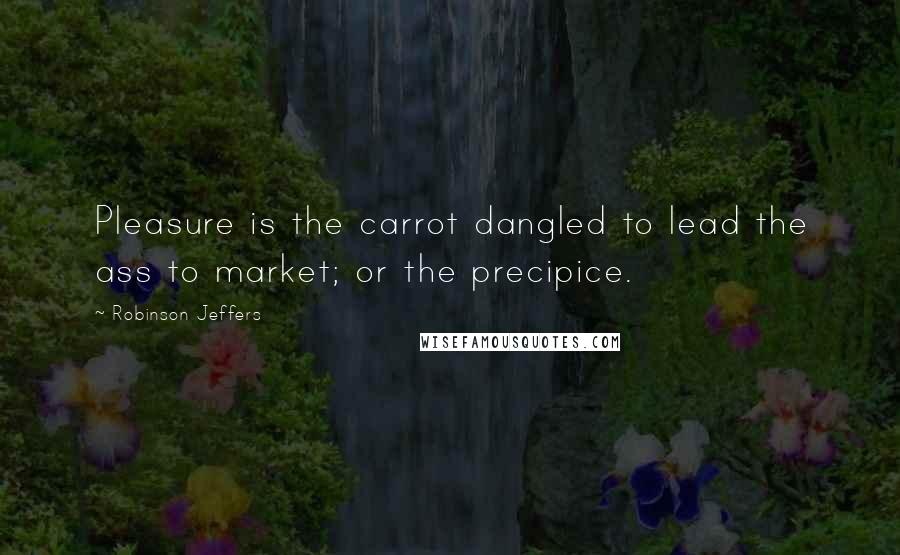 Robinson Jeffers Quotes: Pleasure is the carrot dangled to lead the ass to market; or the precipice.