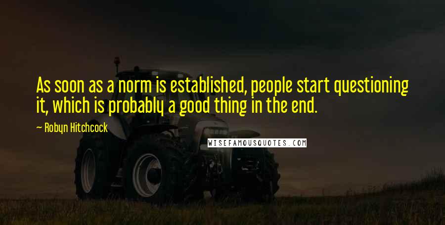Robyn Hitchcock Quotes: As soon as a norm is established, people start questioning it, which is probably a good thing in the end.