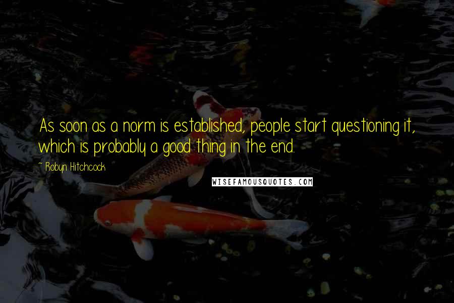 Robyn Hitchcock Quotes: As soon as a norm is established, people start questioning it, which is probably a good thing in the end.