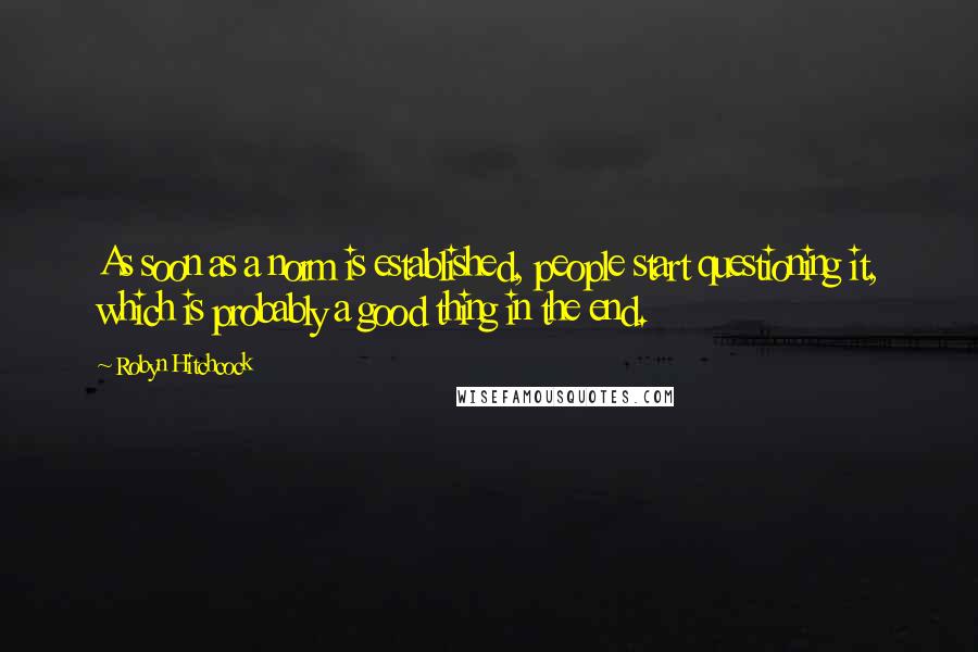 Robyn Hitchcock Quotes: As soon as a norm is established, people start questioning it, which is probably a good thing in the end.