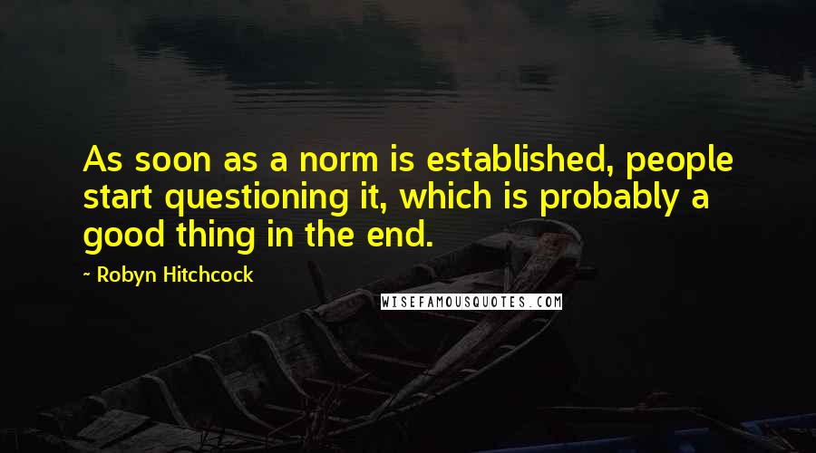 Robyn Hitchcock Quotes: As soon as a norm is established, people start questioning it, which is probably a good thing in the end.