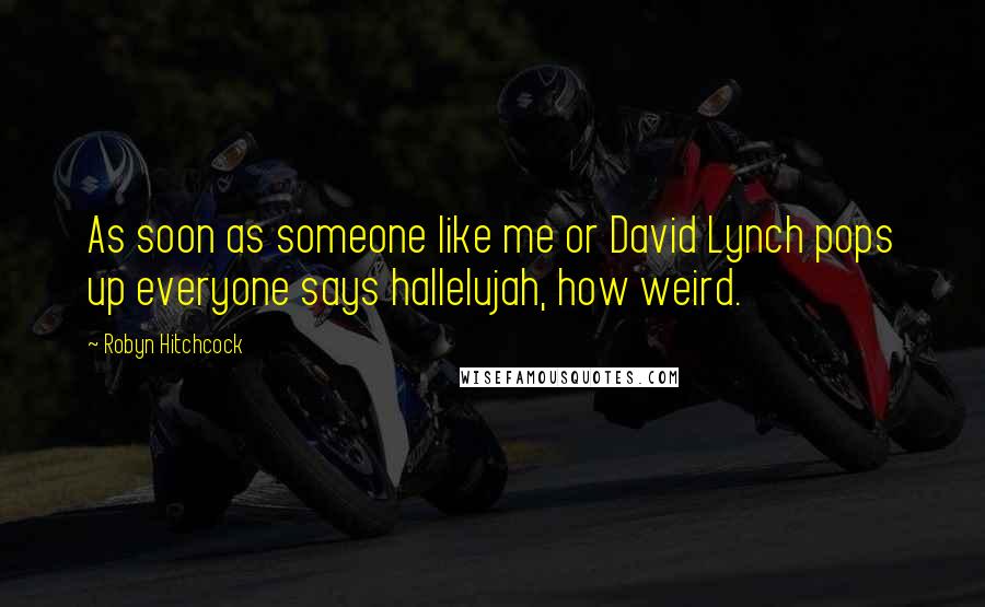 Robyn Hitchcock Quotes: As soon as someone like me or David Lynch pops up everyone says hallelujah, how weird.