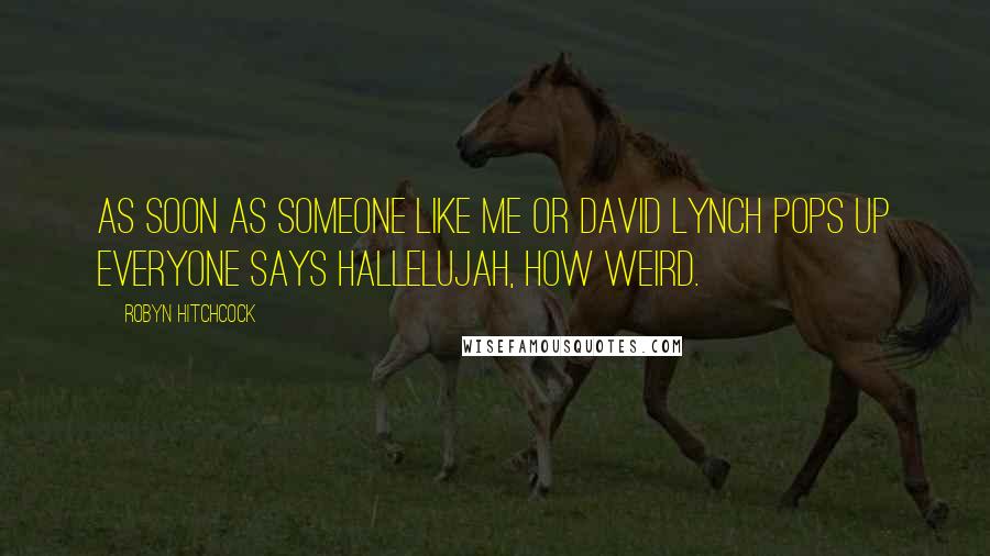 Robyn Hitchcock Quotes: As soon as someone like me or David Lynch pops up everyone says hallelujah, how weird.