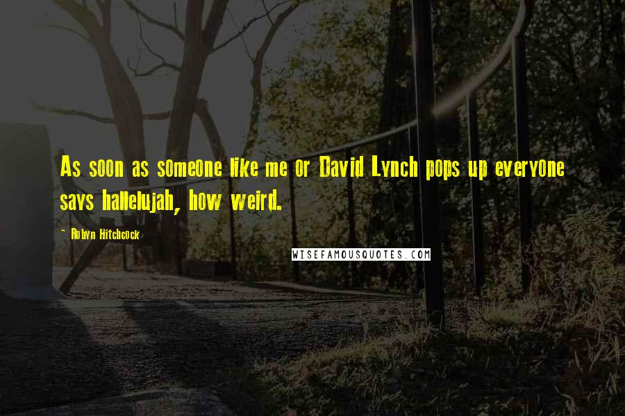 Robyn Hitchcock Quotes: As soon as someone like me or David Lynch pops up everyone says hallelujah, how weird.