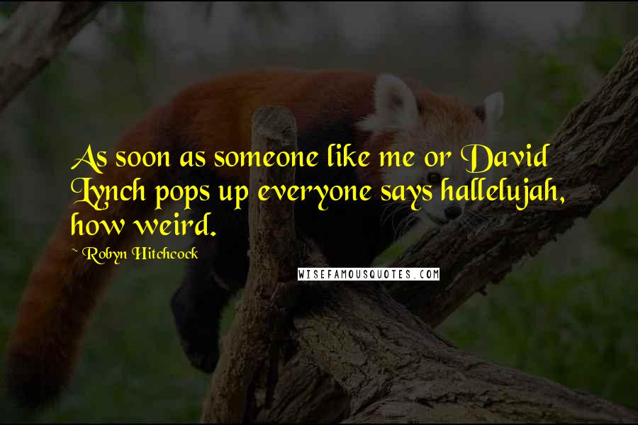 Robyn Hitchcock Quotes: As soon as someone like me or David Lynch pops up everyone says hallelujah, how weird.