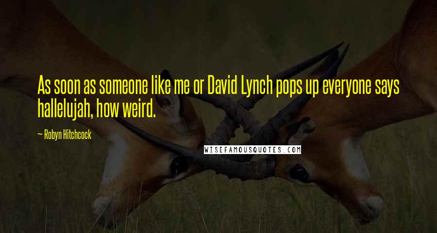 Robyn Hitchcock Quotes: As soon as someone like me or David Lynch pops up everyone says hallelujah, how weird.