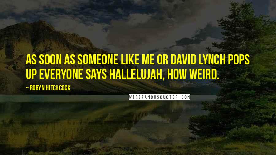 Robyn Hitchcock Quotes: As soon as someone like me or David Lynch pops up everyone says hallelujah, how weird.