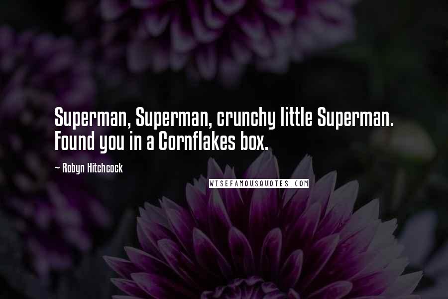Robyn Hitchcock Quotes: Superman, Superman, crunchy little Superman. Found you in a Cornflakes box.