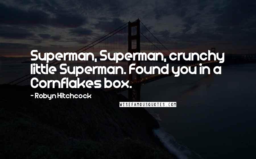 Robyn Hitchcock Quotes: Superman, Superman, crunchy little Superman. Found you in a Cornflakes box.