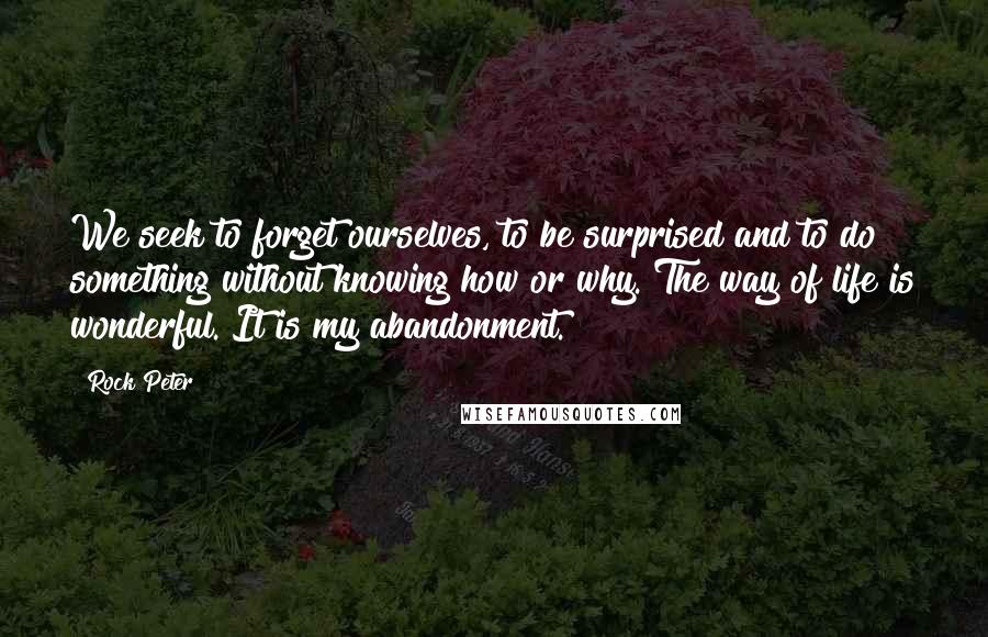 Rock Peter Quotes: We seek to forget ourselves, to be surprised and to do something without knowing how or why. The way of life is wonderful. It is my abandonment.