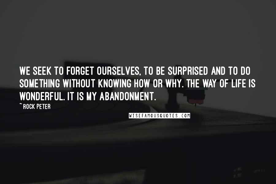 Rock Peter Quotes: We seek to forget ourselves, to be surprised and to do something without knowing how or why. The way of life is wonderful. It is my abandonment.