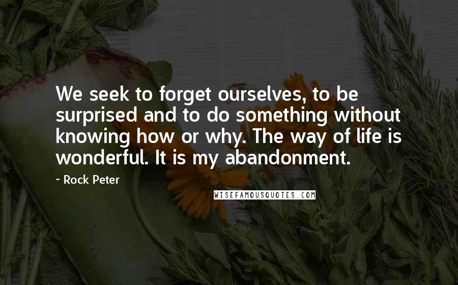 Rock Peter Quotes: We seek to forget ourselves, to be surprised and to do something without knowing how or why. The way of life is wonderful. It is my abandonment.