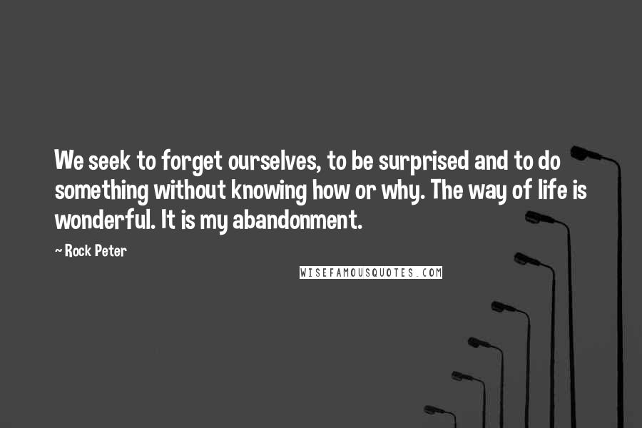 Rock Peter Quotes: We seek to forget ourselves, to be surprised and to do something without knowing how or why. The way of life is wonderful. It is my abandonment.