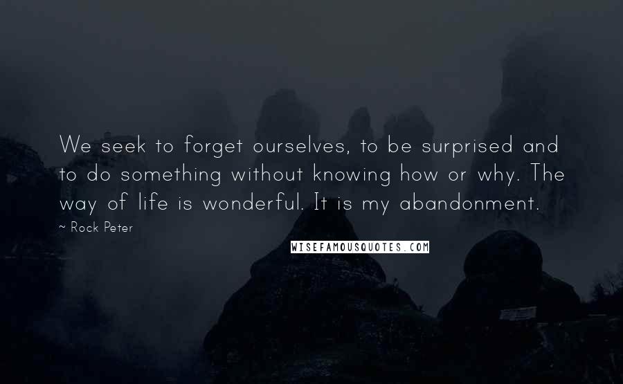 Rock Peter Quotes: We seek to forget ourselves, to be surprised and to do something without knowing how or why. The way of life is wonderful. It is my abandonment.