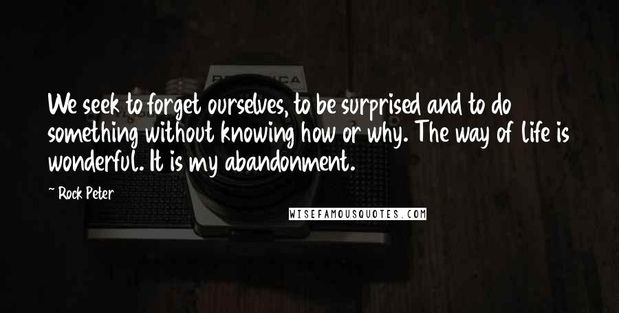 Rock Peter Quotes: We seek to forget ourselves, to be surprised and to do something without knowing how or why. The way of life is wonderful. It is my abandonment.