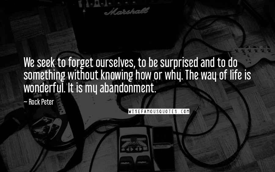 Rock Peter Quotes: We seek to forget ourselves, to be surprised and to do something without knowing how or why. The way of life is wonderful. It is my abandonment.