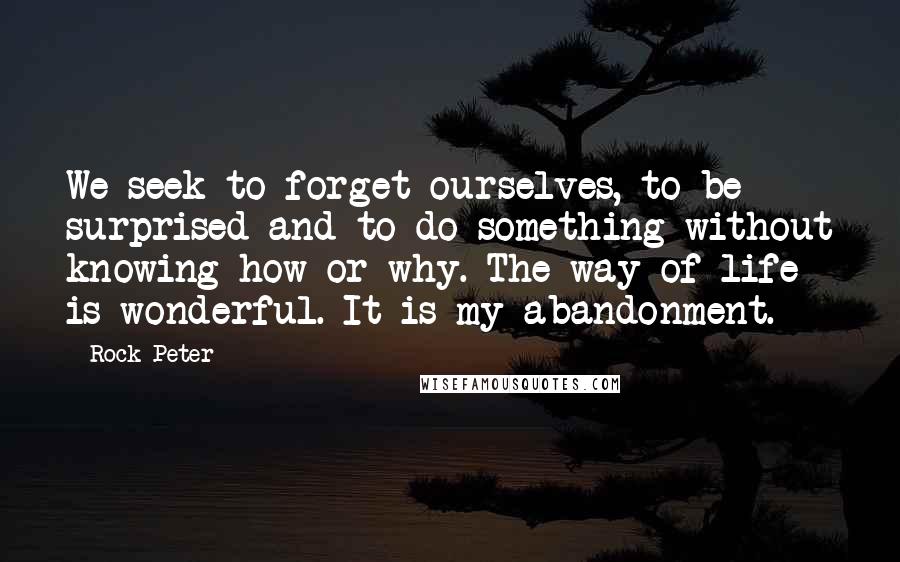 Rock Peter Quotes: We seek to forget ourselves, to be surprised and to do something without knowing how or why. The way of life is wonderful. It is my abandonment.