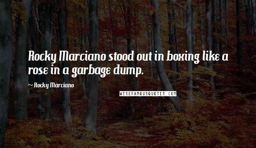 Rocky Marciano Quotes: Rocky Marciano stood out in boxing like a rose in a garbage dump.