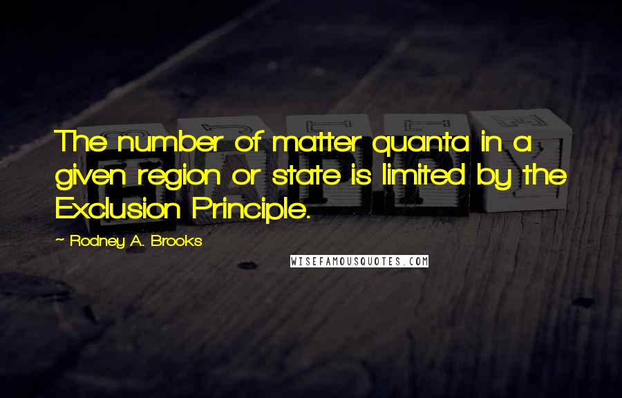 Rodney A. Brooks Quotes: The number of matter quanta in a given region or state is limited by the Exclusion Principle.