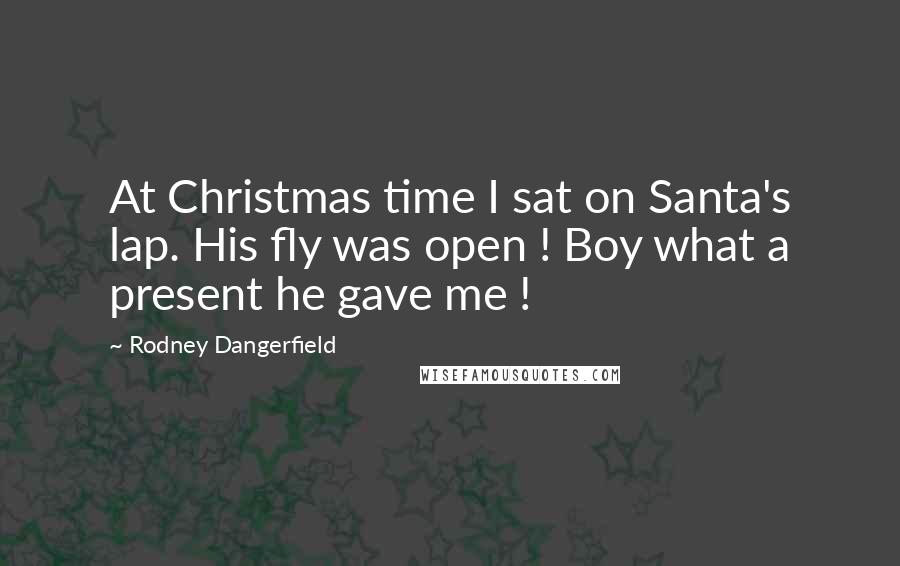 Rodney Dangerfield Quotes: At Christmas time I sat on Santa's lap. His fly was open ! Boy what a present he gave me !