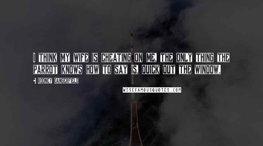 Rodney Dangerfield Quotes: I think my wife is cheating on me, the only thing the parrot knows how to say is, quick out the window.