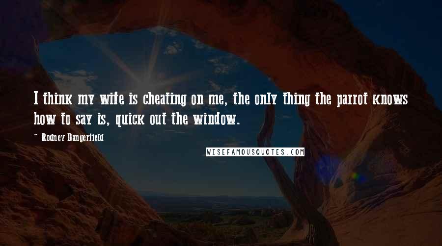 Rodney Dangerfield Quotes: I think my wife is cheating on me, the only thing the parrot knows how to say is, quick out the window.