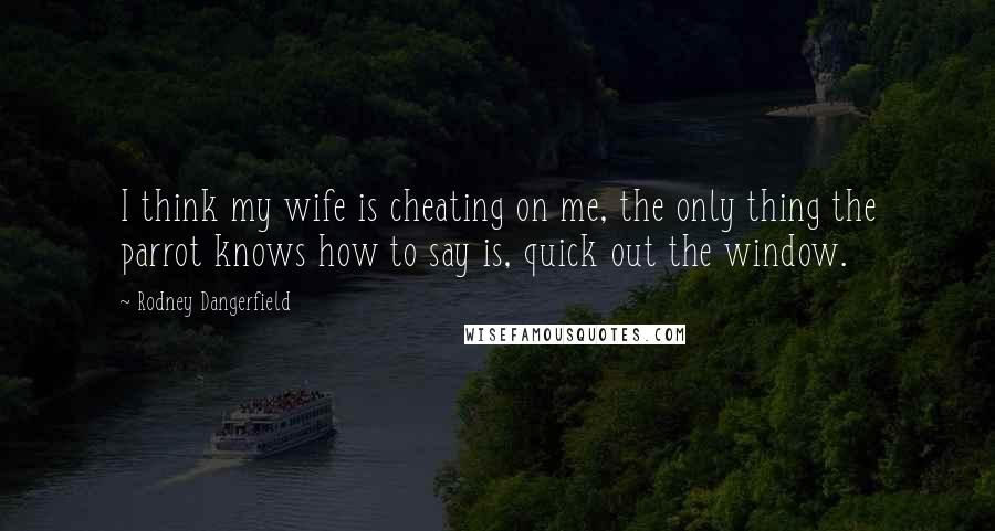 Rodney Dangerfield Quotes: I think my wife is cheating on me, the only thing the parrot knows how to say is, quick out the window.