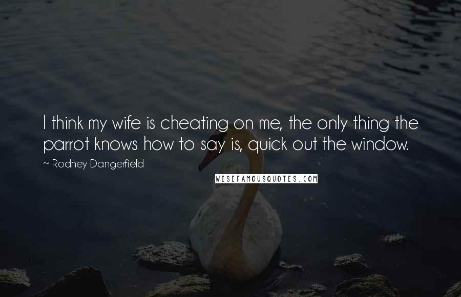 Rodney Dangerfield Quotes: I think my wife is cheating on me, the only thing the parrot knows how to say is, quick out the window.