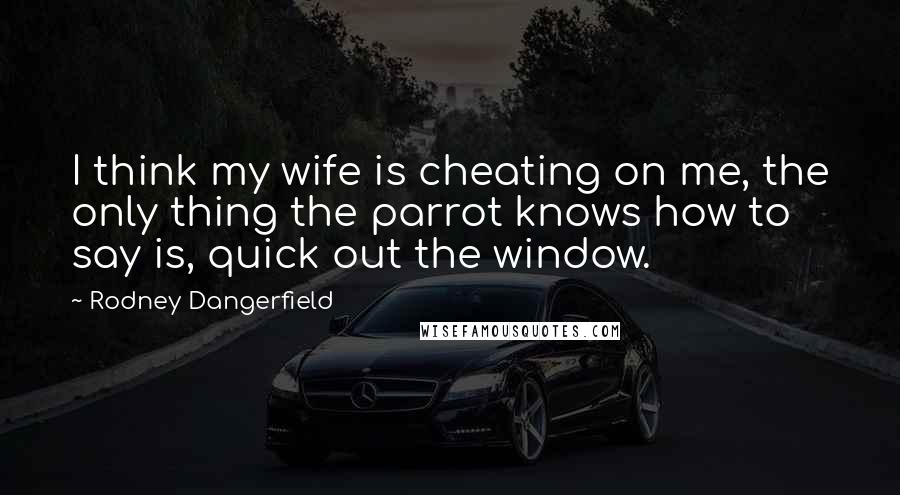 Rodney Dangerfield Quotes: I think my wife is cheating on me, the only thing the parrot knows how to say is, quick out the window.