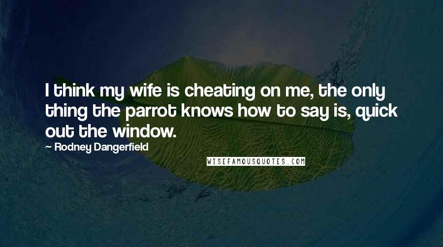 Rodney Dangerfield Quotes: I think my wife is cheating on me, the only thing the parrot knows how to say is, quick out the window.