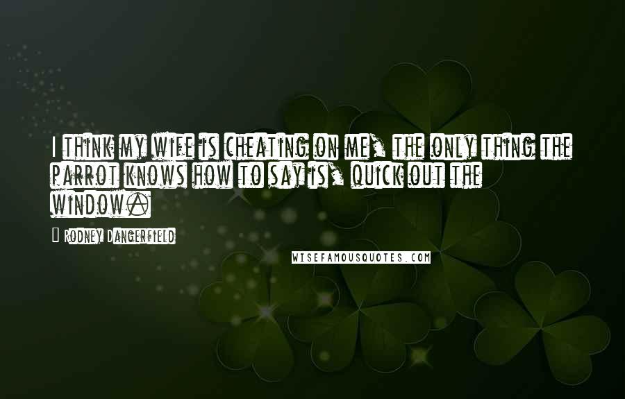 Rodney Dangerfield Quotes: I think my wife is cheating on me, the only thing the parrot knows how to say is, quick out the window.