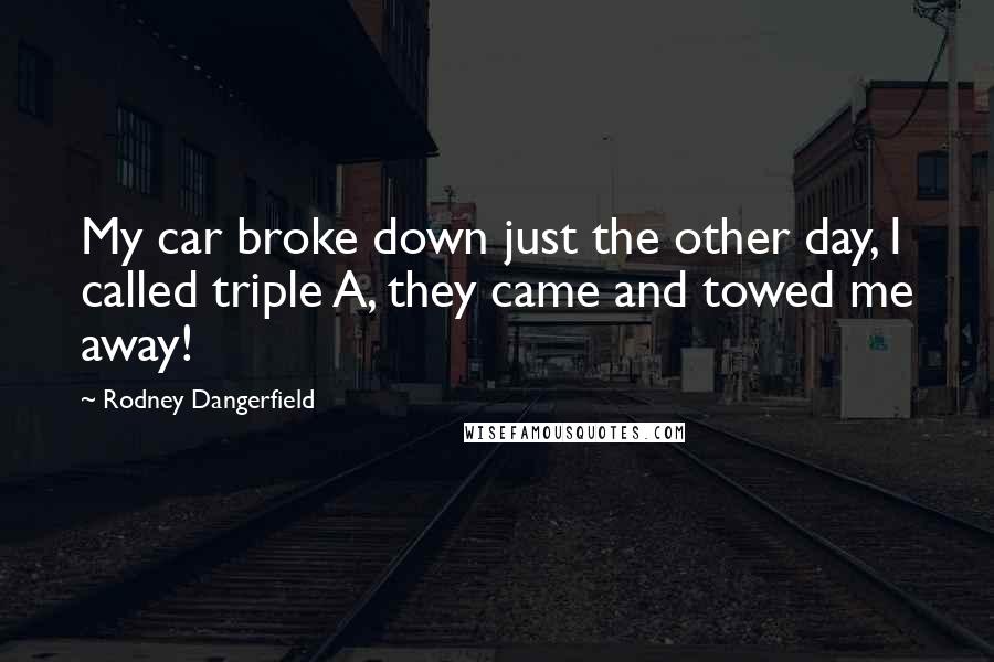 Rodney Dangerfield Quotes: My car broke down just the other day, I called triple A, they came and towed me away!