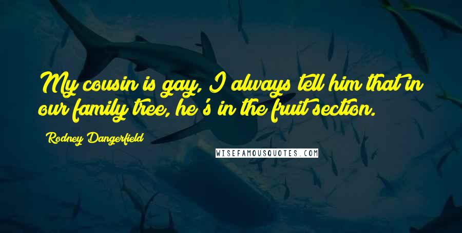 Rodney Dangerfield Quotes: My cousin is gay, I always tell him that in our family tree, he's in the fruit section.