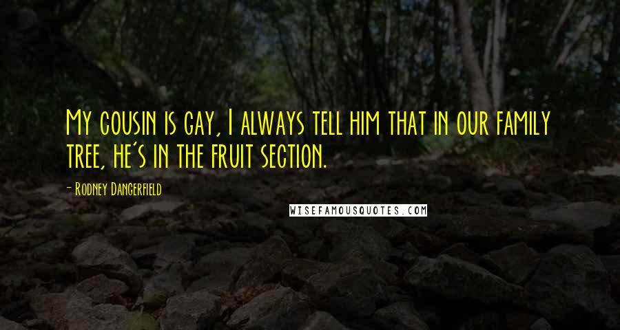 Rodney Dangerfield Quotes: My cousin is gay, I always tell him that in our family tree, he's in the fruit section.