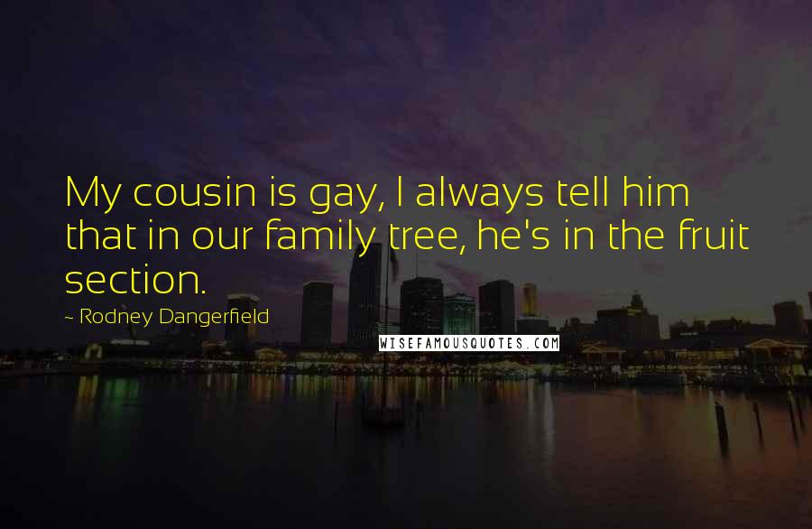 Rodney Dangerfield Quotes: My cousin is gay, I always tell him that in our family tree, he's in the fruit section.