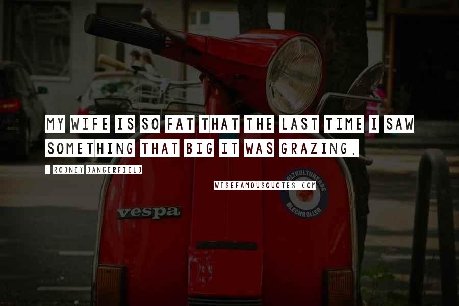 Rodney Dangerfield Quotes: My wife is so fat that the last time I saw something that big it was grazing.