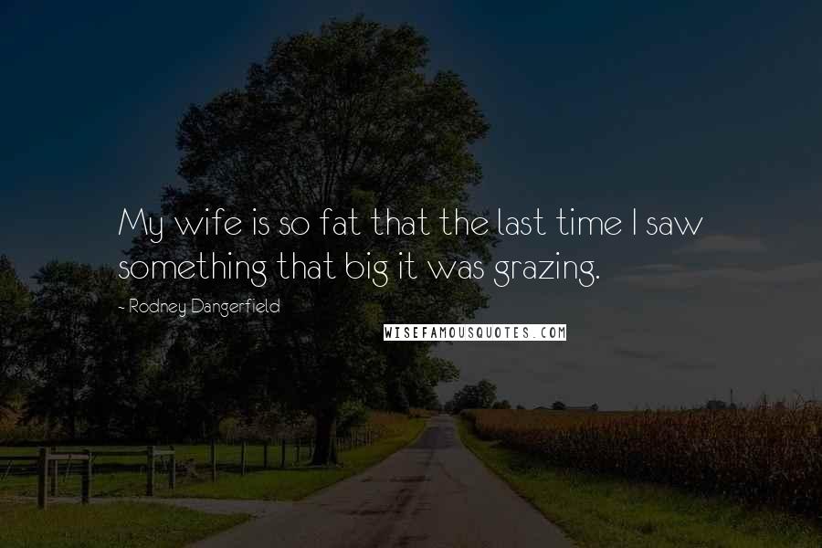 Rodney Dangerfield Quotes: My wife is so fat that the last time I saw something that big it was grazing.