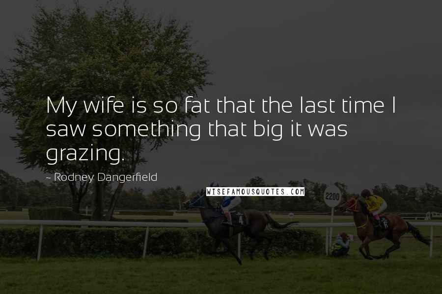 Rodney Dangerfield Quotes: My wife is so fat that the last time I saw something that big it was grazing.