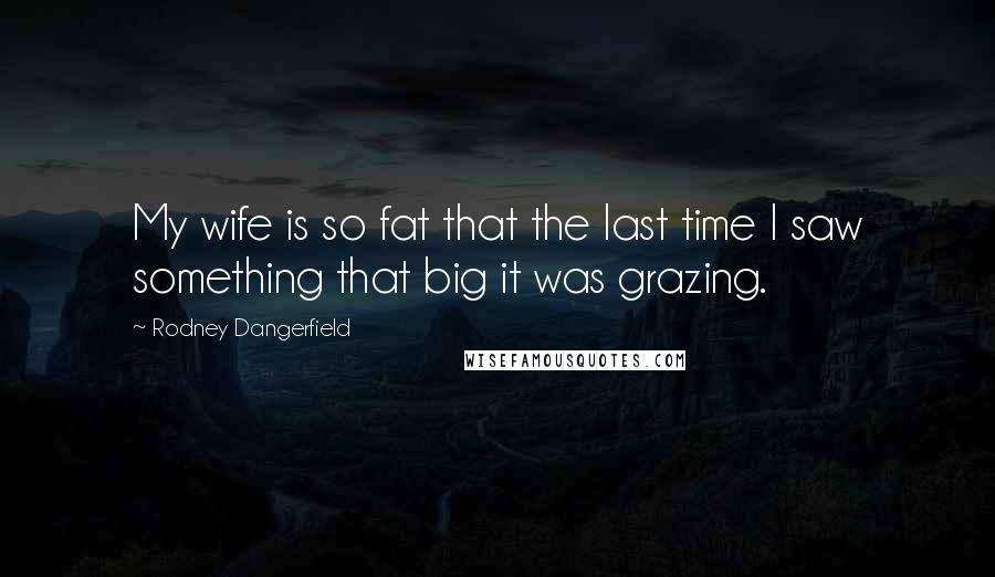 Rodney Dangerfield Quotes: My wife is so fat that the last time I saw something that big it was grazing.