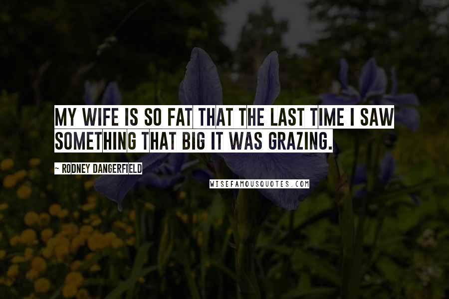 Rodney Dangerfield Quotes: My wife is so fat that the last time I saw something that big it was grazing.