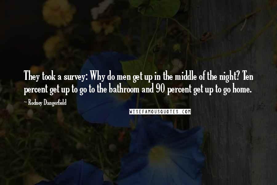 Rodney Dangerfield Quotes: They took a survey: Why do men get up in the middle of the night? Ten percent get up to go to the bathroom and 90 percent get up to go home.